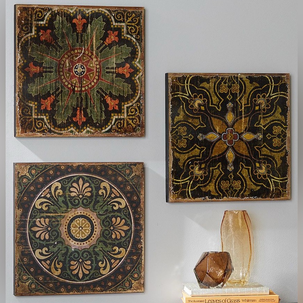 Pottery Barn Zahara Printed Wood Wall Tiles (set of 3)